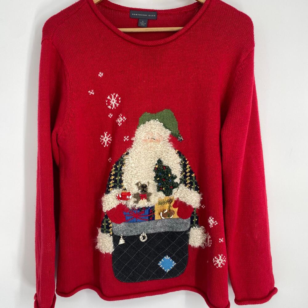 Northern Isles Sweater Women’s Large Red Christmas Santa‎ Holiday Gifts Winter